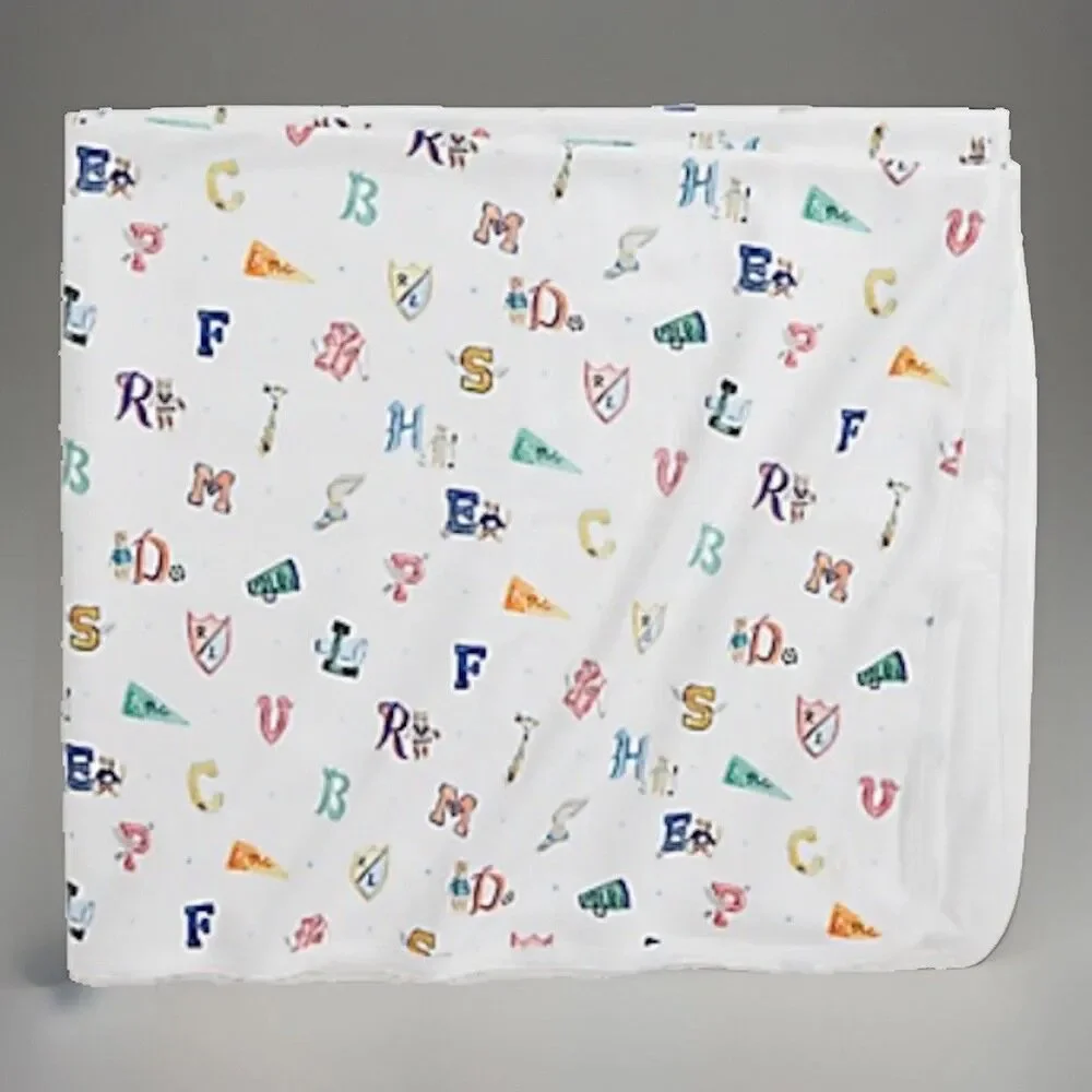 NWT Ralph Lauren X Riley Sheehay Baby Blanket Logo Print Watercolor Unisex 28x32